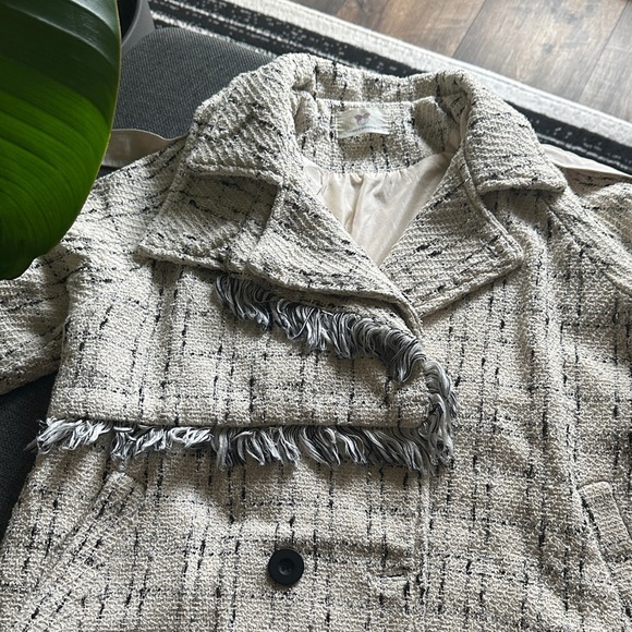 Chic Cream Tweed Kids Pea Coat - Picture 5 of 7